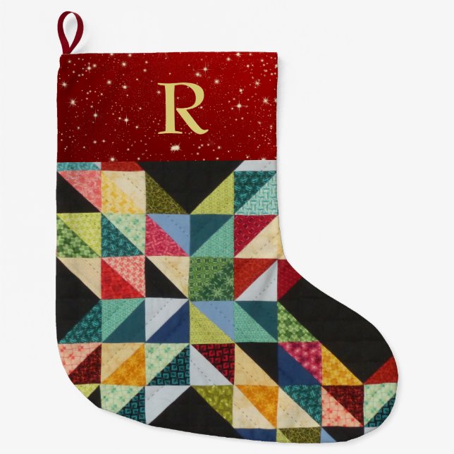Patchwork-MONOGRAMM Weihnachtsstrumpf Traditionell Großer Weihnachtsstrumpf (Vorderseite)