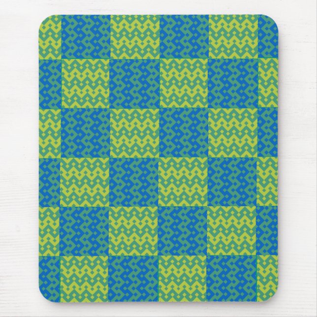 Patchwork Mousepad, Blue und Green Geometric Mousepad (Vorne)