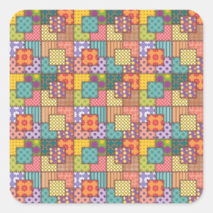 Patchwork Muster Blume Polka Dot Strip Quadratischer Aufkleber