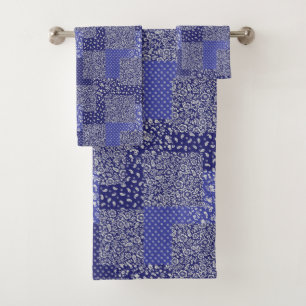 Patchwork Muster Chintz Shades of Blue Polka Dot Badhandtuch Set