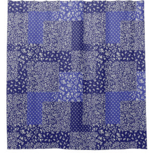 Patchwork Muster Chintz Shades of Blue Polka Dot Duschvorhang