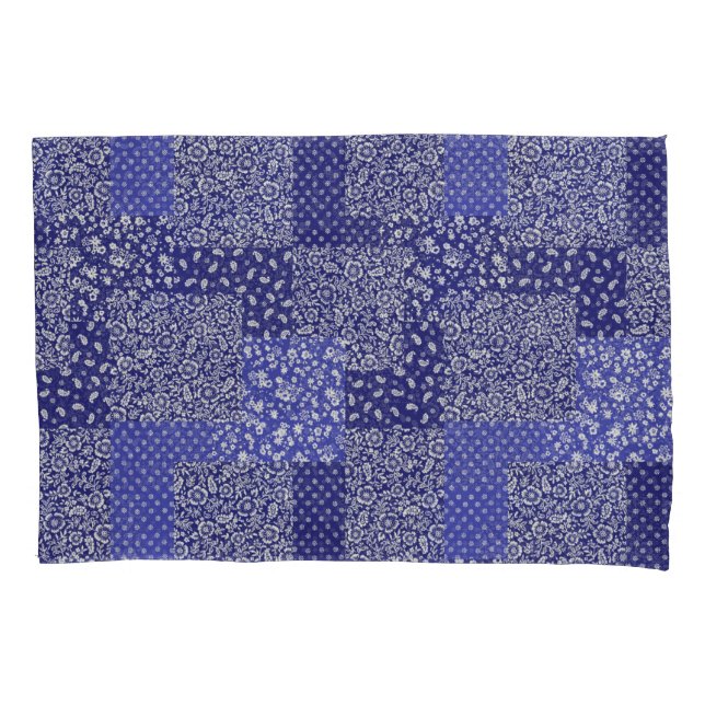 Patchwork Muster Chintz Shades of Blue Polka Dot Kissenbezug (Vorderseite)