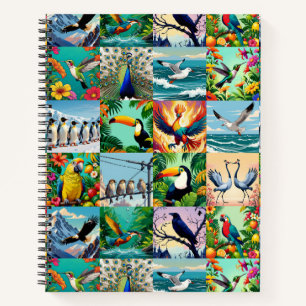 Patchwork-Muster mit Vögeln Notizbuch