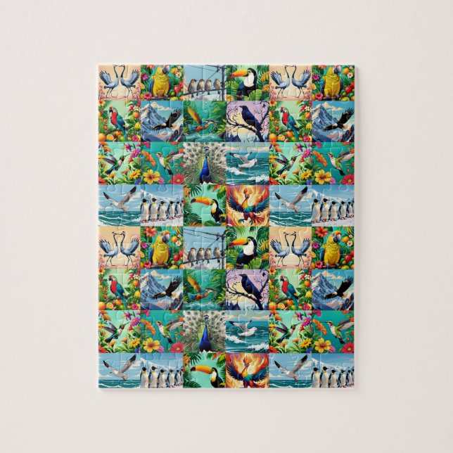 Patchwork-Muster mit Vögeln  Puzzle (Vertikal)