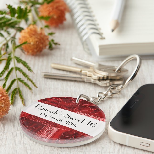 Patchwork Muster, Patchwork Hintergrund, Sweet 16 Schlüsselanhänger (Vorderseite rechts)