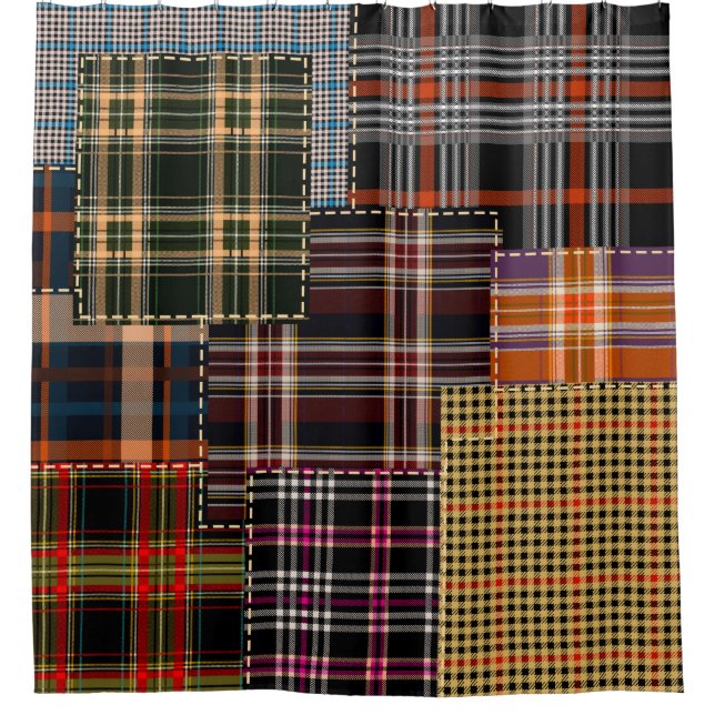 Patchwork-Muster, Tartan-Design, Oberfläche  Duschvorhang (Vorderseite)