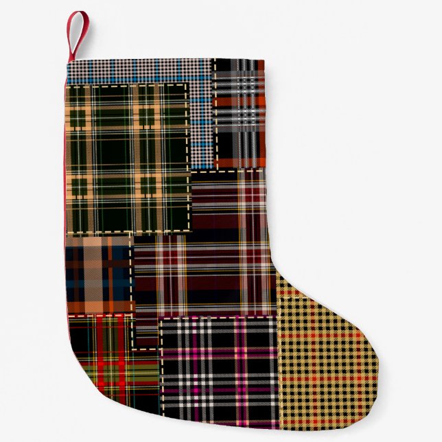 Patchwork-Muster, Tartan-Design, Oberfläche  Kleiner Weihnachtsstrumpf (Vorderseite)