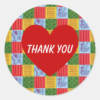 Patchwork Mustergemälde & Rotes Herz Runder Aufkleber