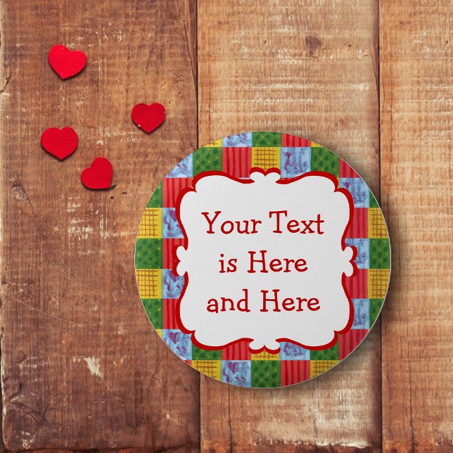 Patchwork-Mustermalerei Button (Patchwork pattern hand painting button.  Colorful and cute.  Personalized design.)