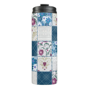 Patchwork nahtlos blumengeschmückter Rahmen Thermosbecher