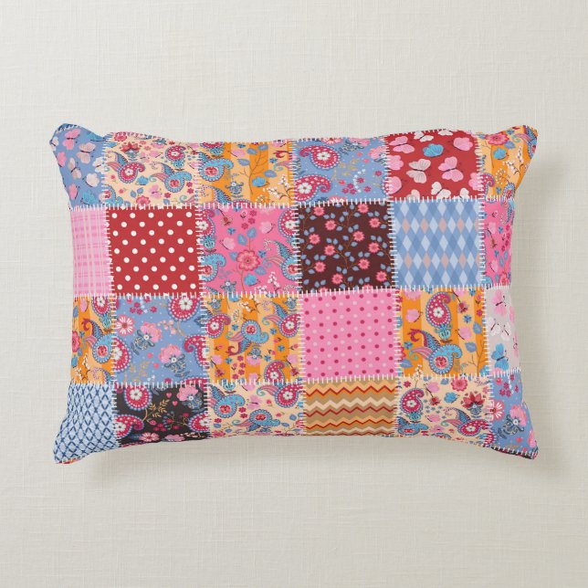 Patchwork nahtlos, niedliches Stoffmuster. Dekokissen (Vorderseite)