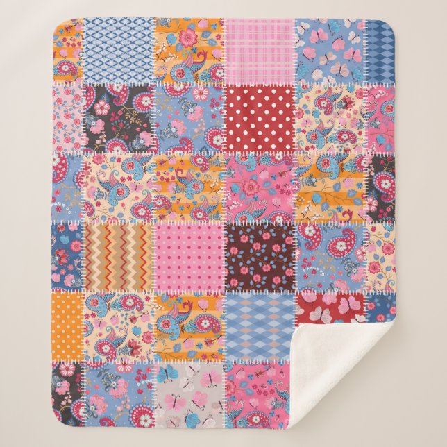 Patchwork nahtlos, niedliches Stoffmuster. Sherpadecke (Vorderseite)