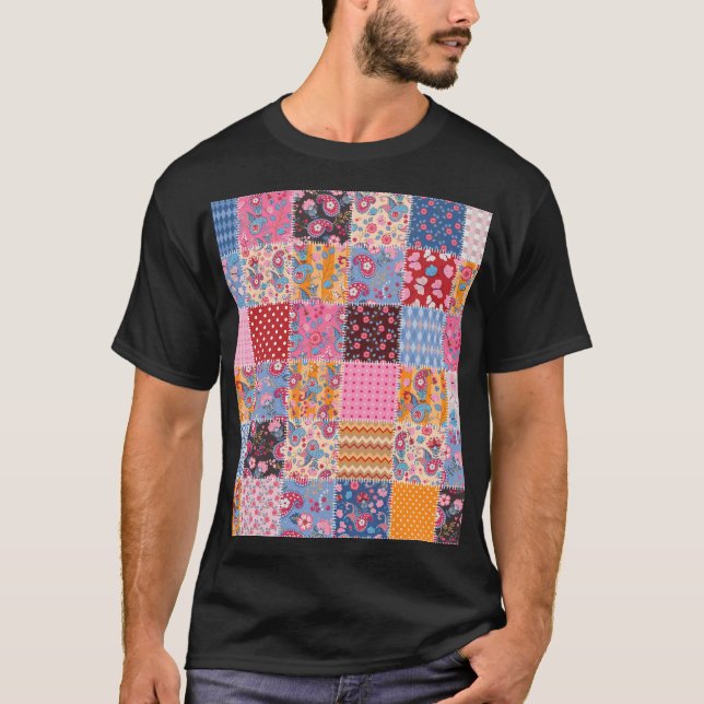 Patchwork nahtlos, niedliches Stoffmuster. T-Shirt (Vorderseite)