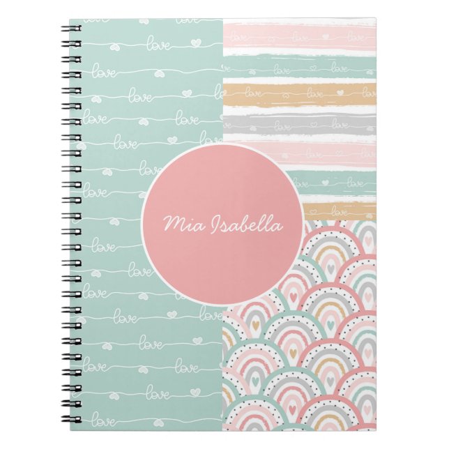 Patchwork Niedlich Hearts Rainbow Pastel Notebook Notizblock (Vorderseite)