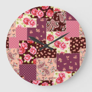 Patchwork Niedlich Nahtloses Muster Große Wanduhr