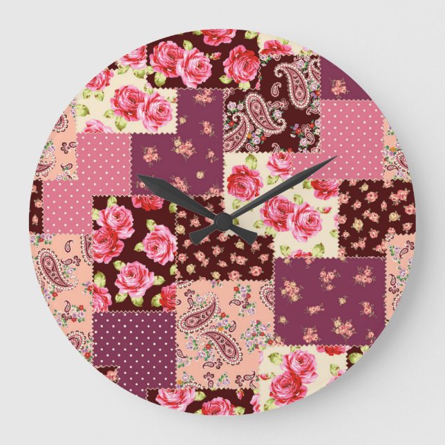 Patchwork Niedlich Nahtloses Muster Große Wanduhr (Vorderseite)