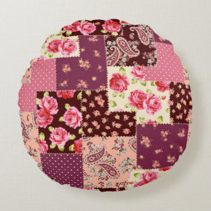 Patchwork Niedlich Nahtloses Muster Rundes Kissen