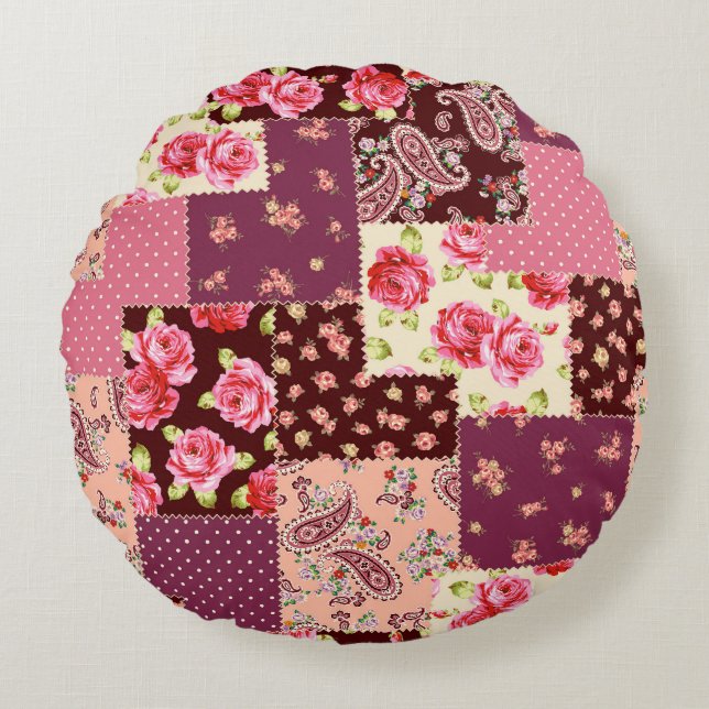 Patchwork Niedlich Nahtloses Muster Rundes Kissen (Vorderseite)