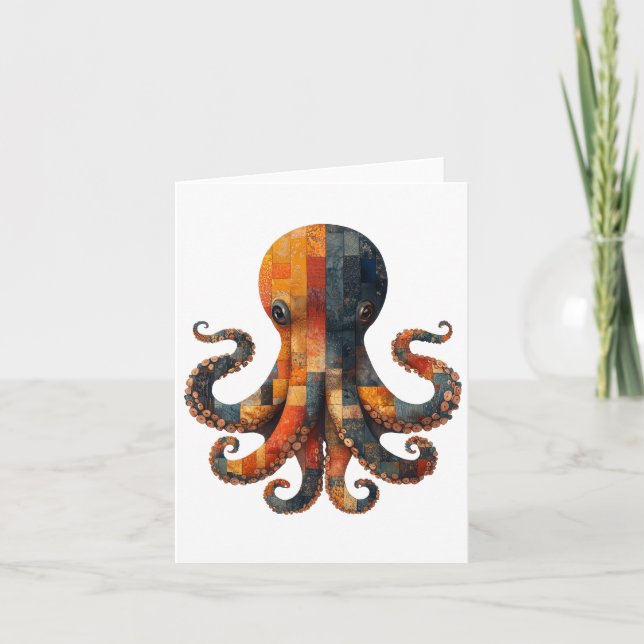 Patchwork Octopus Greetings Card Dankeskarte (Vorderseite)