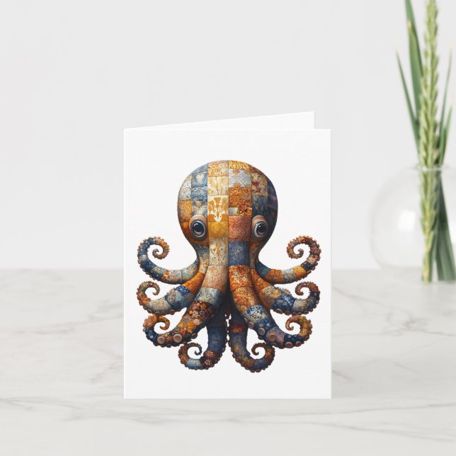 Patchwork Octopus Greetings Card Dankeskarte (Vorderseite)