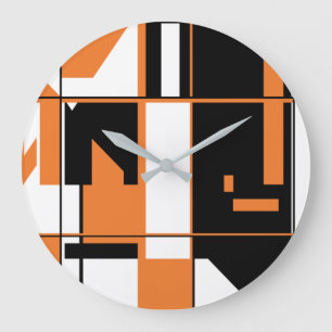 Patchwork-orange Schwarz-weißes geometrisches Große Wanduhr