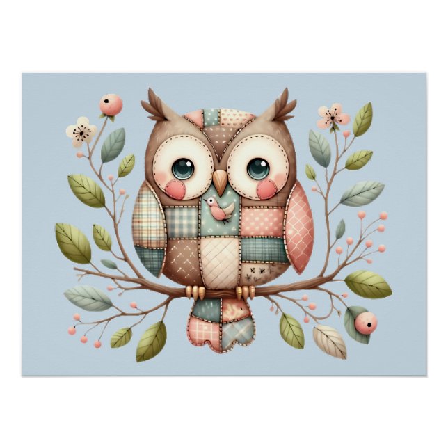 Patchwork Owl in Whimsical Woodland Poster (Vorderseite)
