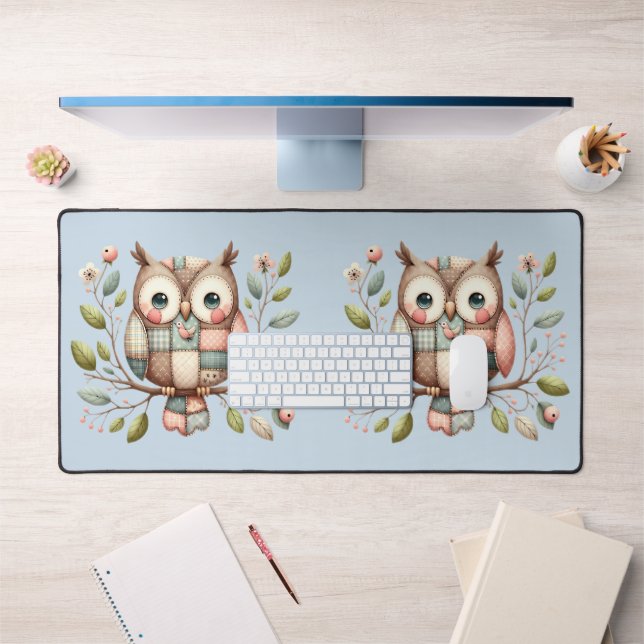 Patchwork Owl in Whimsical Woodland Schreibtischunterlage (Büro 1)