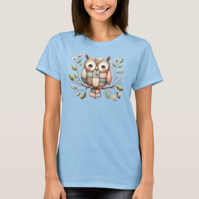 Patchwork Owl in Whimsical Woodland T-Shirt (Vorderseite)