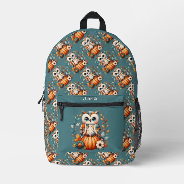Patchwork Owl on Pumpkin - Cottcore Fall Bedruckter Rucksack (Vorderseite)