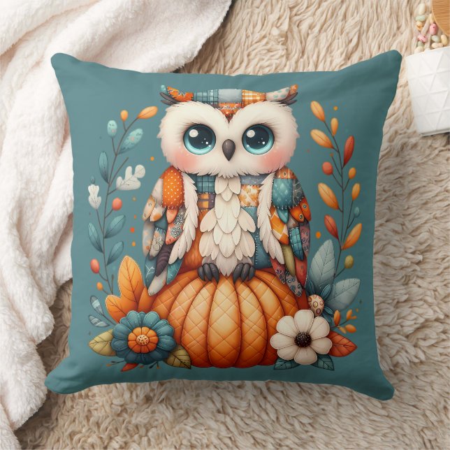 Patchwork Owl on Pumpkin - Cottcore Fall Kissen (Decke)