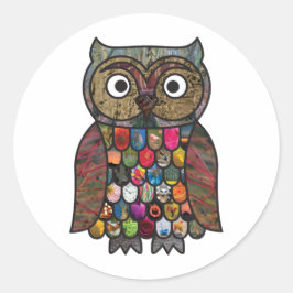 Patchwork Owl Runder Aufkleber