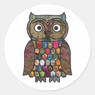 Patchwork Owl Runder Aufkleber