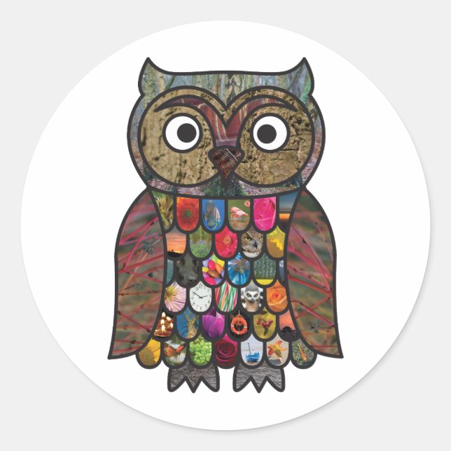 Patchwork Owl Runder Aufkleber (Vorderseite)