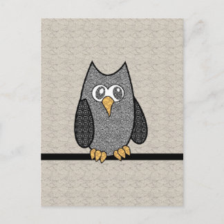 Patchwork Owl, Schwarz und Weiß mit Tan Hintergrun Postkarte