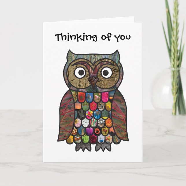 Patchwork Owl Thinking of you Card Karte (Vorderseite)