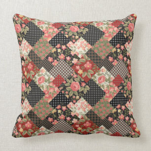 Patchwork Pattern Blume Polka Dot Geometric Plai Kissen