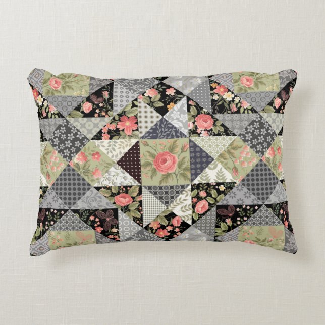 Patchwork Pattern Butterfets Blume Foliage Rose Dekokissen (Vorderseite)
