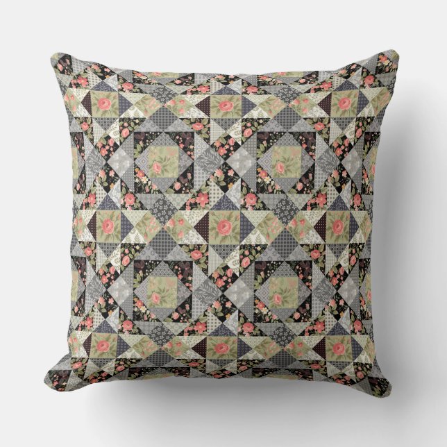 Patchwork Pattern Butterfets Blume Foliage Rose Kissen (Vorderseite)