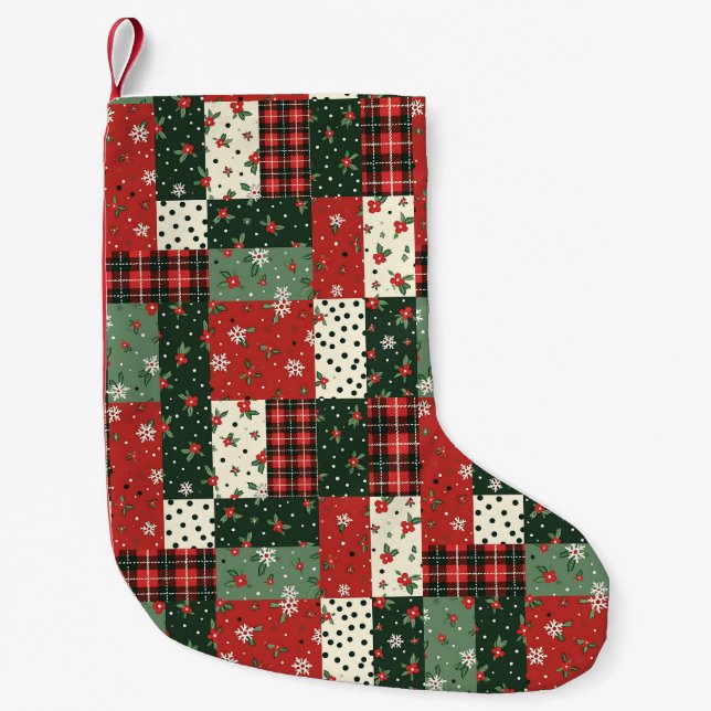 Patchwork pattern christmas  green red kleiner weihnachtsstrumpf (Vorderseite)