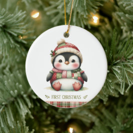 Patchwork-Pinguin erstes Weihnachten Andenken Foto Keramik Ornament