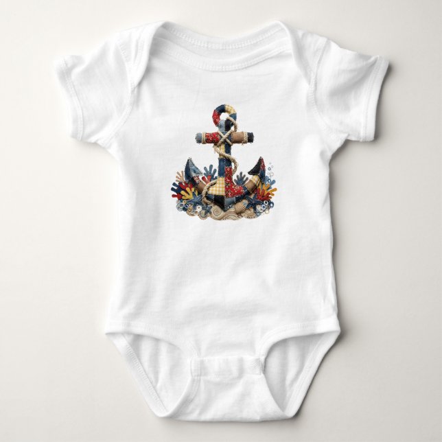 Patchwork-Quilt-Anker Baby Strampler (Vorderseite)