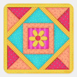 Patchwork Quilt Blockaufkleber Quadratischer Aufkleber