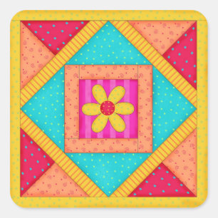 Patchwork Quilt Blockaufkleber Quadratischer Aufkleber