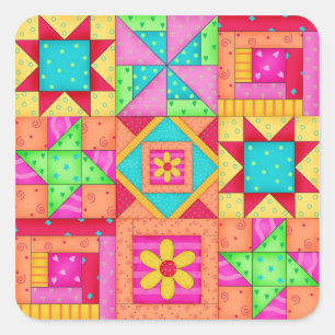 Patchwork Quilt Blocks Square Sticker
