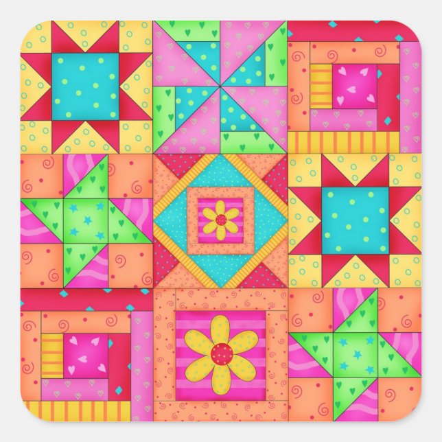 Patchwork Quilt Blocks Square Sticker (Vorderseite)