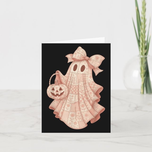 Patchwork Quilt Blume Nk Ghost Coquette Halloween Karte (Vorderseite)