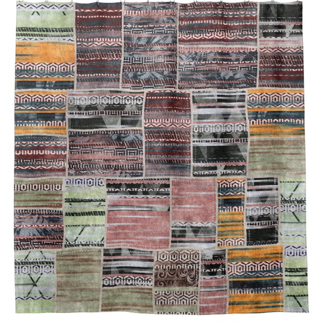 Patchwork-Quilt-Collage nahtloser Druck. Duschvorhang (Vorderseite)