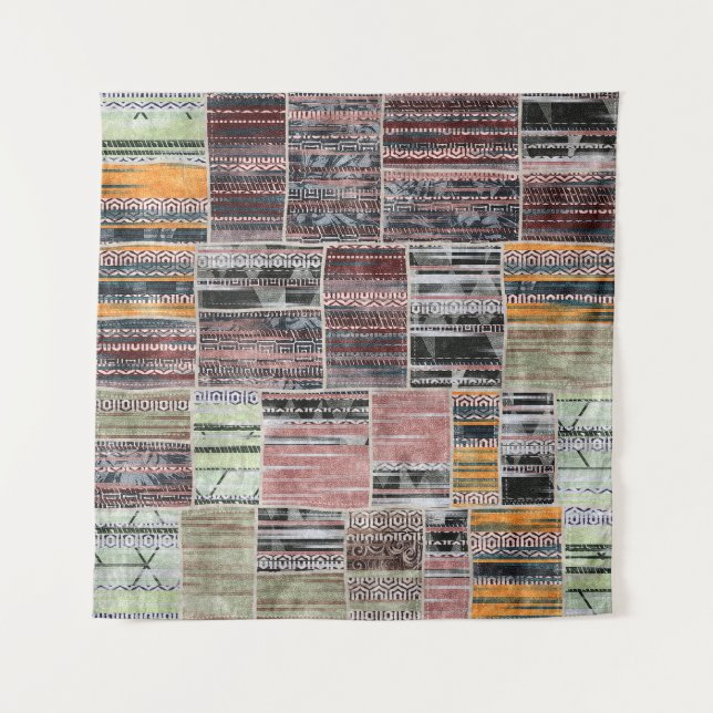 Patchwork Quilt Collage Nahtloses Drucken. Wandteppich (Vorderseite)