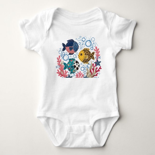 Patchwork-Quilt-Fisch Baby Strampler (Vorderseite)
