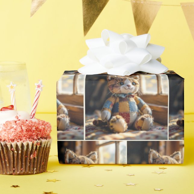 Patchwork-Quilt-Katze im Fenster Geschenkpapier (Geburtstagsparty)